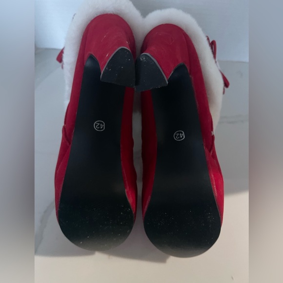 Red Women's Winter Fur Ankle Boots Fur Chunky High Heel Santa Booties 10.5 - Picture 6 of 14